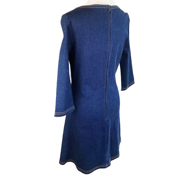 Vintage 90s Denim Mini Dress Navy Blue Size Medium - Picture 2 of 11